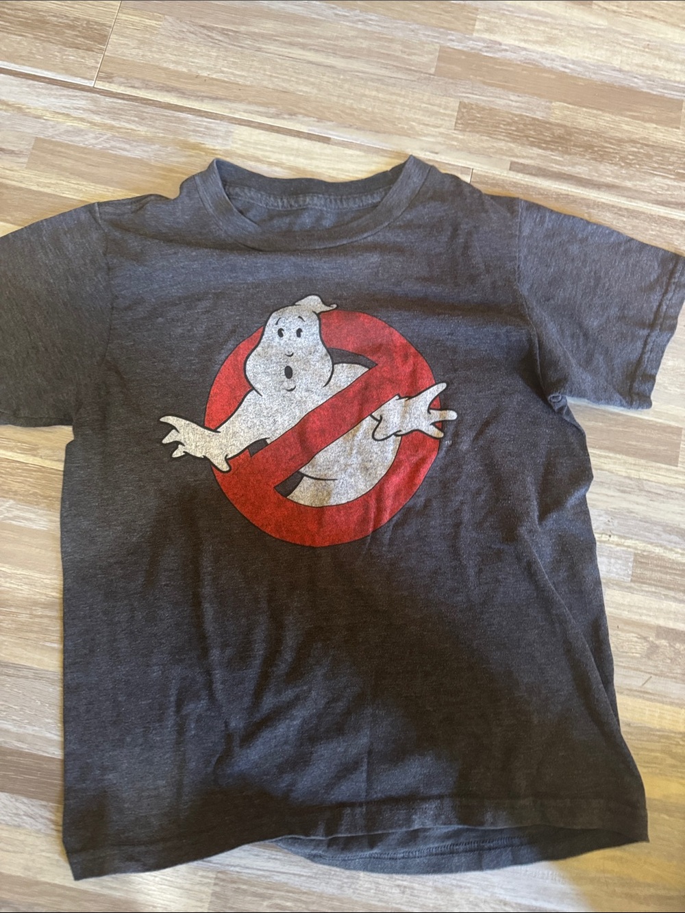 Kids Graphic Tee with Red Ghostbusters Logo - Dark Gray